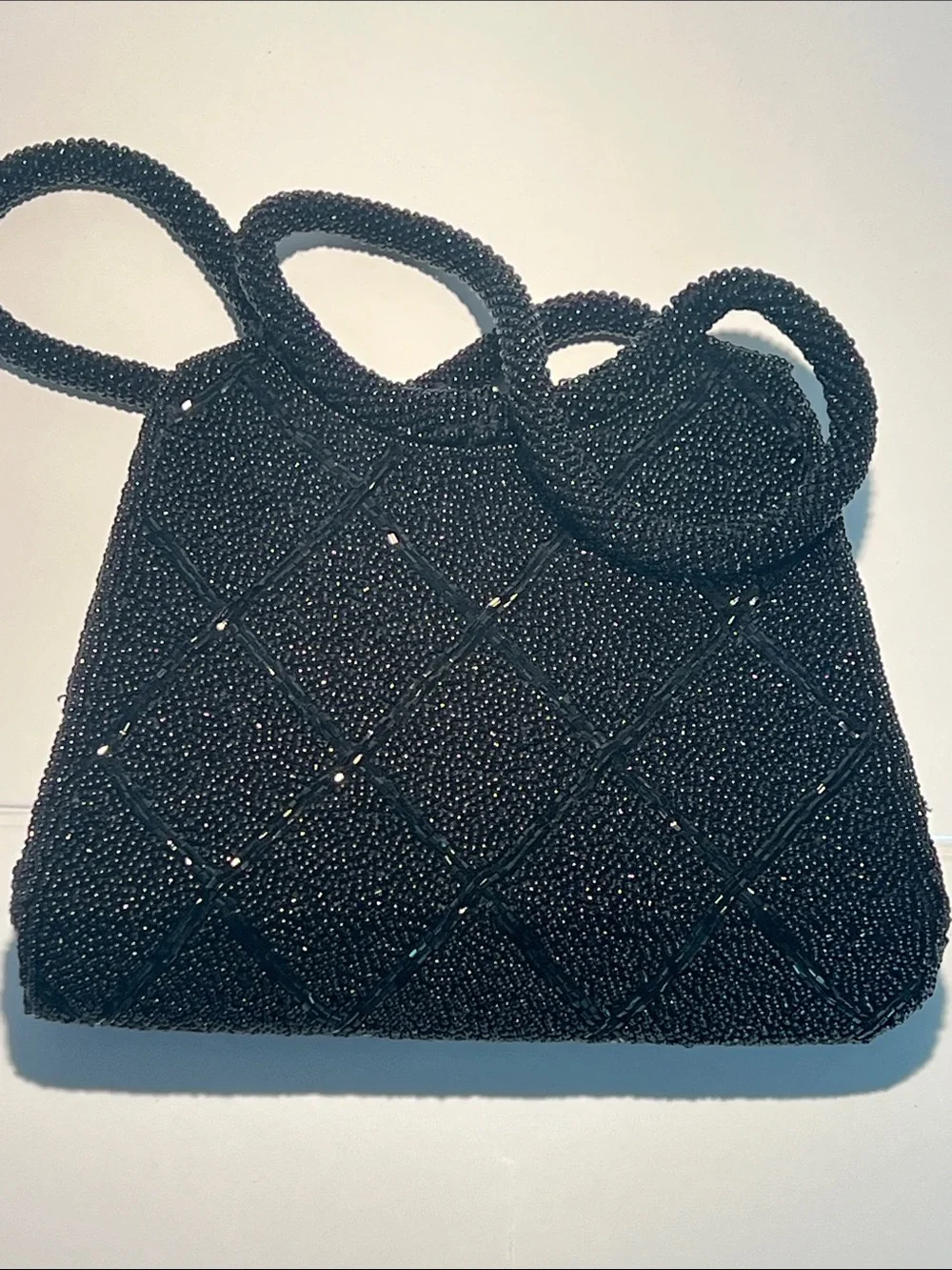 Magid Black Seed Bead Quilted Handbag Vintage 1950s-1960s